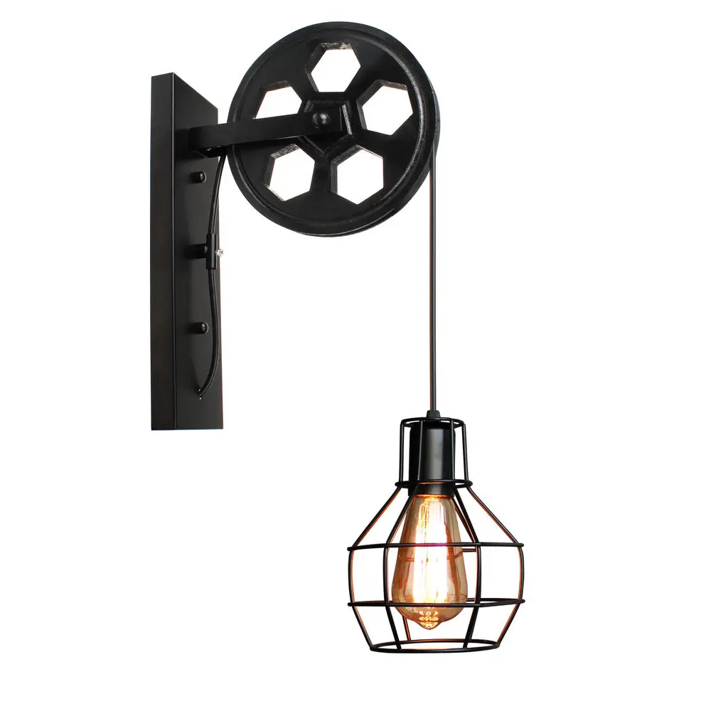 Retro Vintage Wall Light Ceiling Lifting Pulley Industrial Lamp Fixture Loft Cafe Bar Adjustable Sconce Home Decor | Лампы и освещение