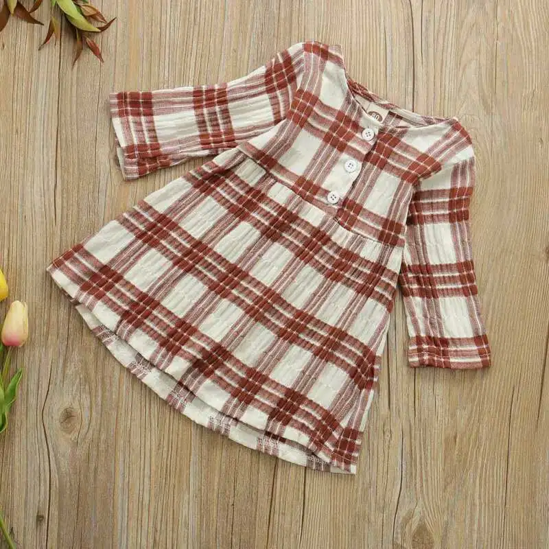 

US Infant Baby Girl Popular Plaid Long Sleeve Ruffles Dress Summer Clothes Tops