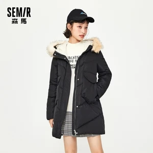 Куртка SEMIR женская зимняя, средней длины, с капюшоном и меховым воротником, большими карманами, утепленная одежда, 2021