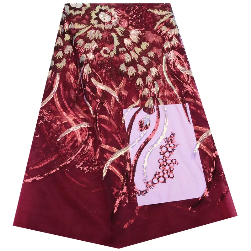 

New Arrival French Mesh Sequins Lace Fabric Pink African Net Lace Fabric Two Color Sequins Light And Comfortable For Party F1761