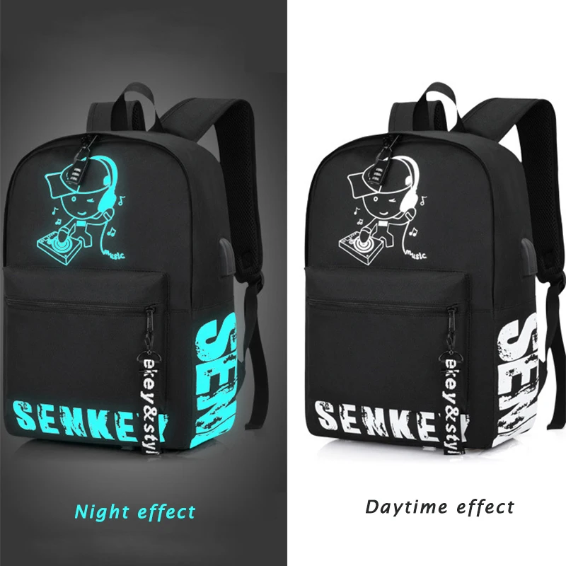 Senkey& style студенческий рюкзак со светящимся рисунком на тему аниме USB зарядка для ноутбука рюкзак для подростка Противоугонная школьная сумка для мальчиков