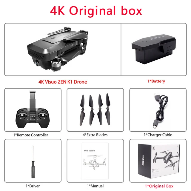 ZEN VISUO K1 RC zangao gps com 50 Vezes Zoom lente Grande-Угловая HD Двойная камера Wi-Fi FPV Квадрокоптер бесщеточный мотор de vоo 28mi - Цвет: 4K Original Box