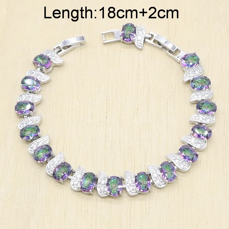 Multicolor Rainbow Crystal Silver Color Jewelry Set for Women Bracelet Earrings Necklace Pendant Ring Birthday Gift | Украшения и