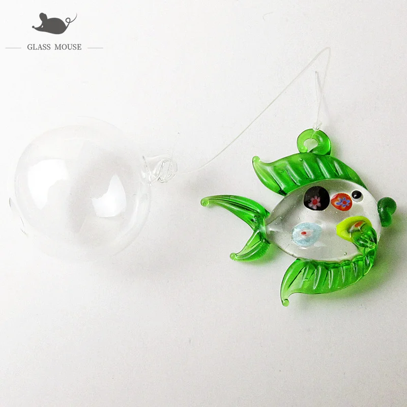 

Glass floating bubble fish handmade Figurine aquarium decor accessories pendant miniature green marine animal statue ornaments