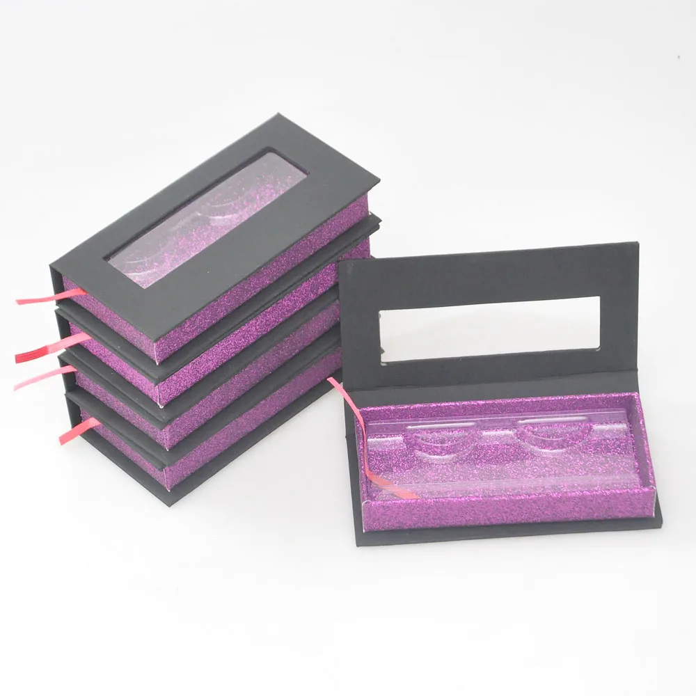 

50/pack Wholesale Lash Boxes Packaging Eyelash Box Package Custom Magnetic Black Purple Makeup Faux Cils Storage Case Vendors