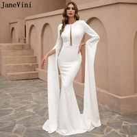 janevini sexy arabic white evening dress long sleeves black o neck sweep train mermaid formal gowns party dresses jurk dames