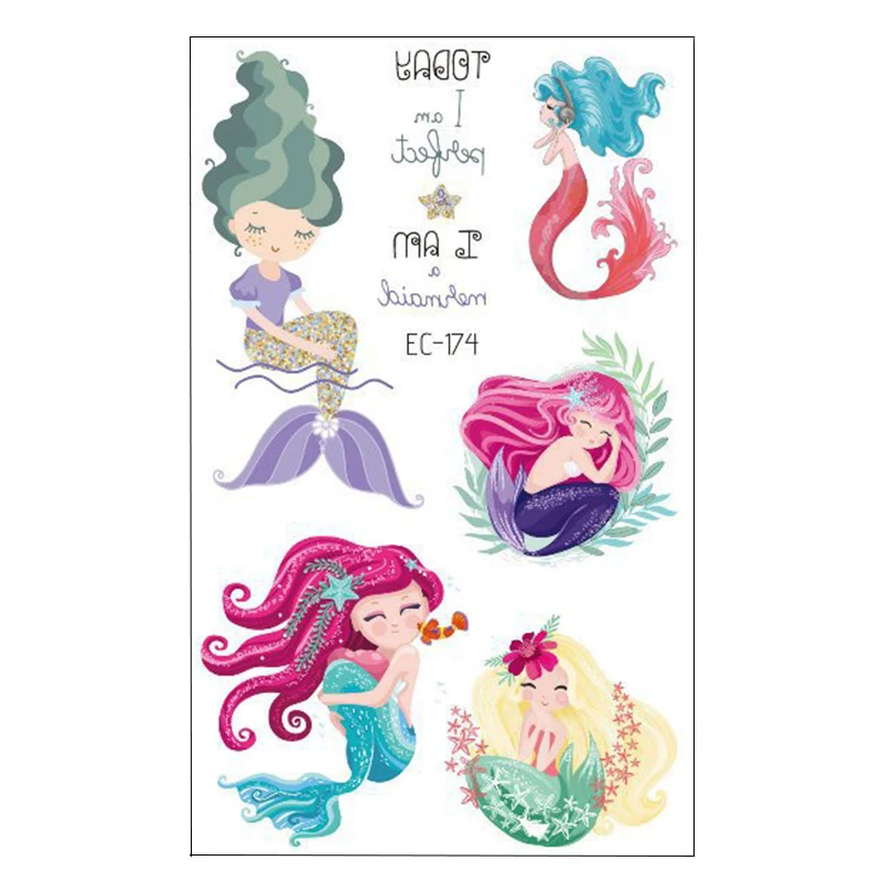 Наклейки маленькие Татуировка в виде русалки 3 шт. украшения для детского дня