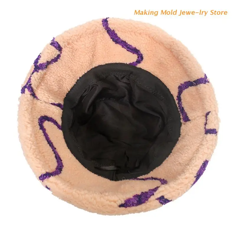 

Windproof Winter Autumn Fisherman Hat Faux Lamb Wool Made Bucket Fuzzy Panama Outdoor Protection With Curve Decoration