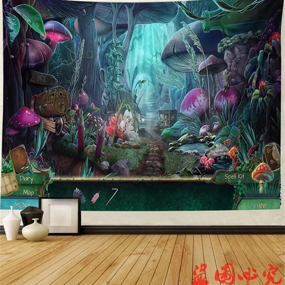 

Psychedelic Mountain Tapestry Wall Hanging - Mushroom Electric Forest Large Tapestry Wall Decor Tapestries Magic Land Home Wall