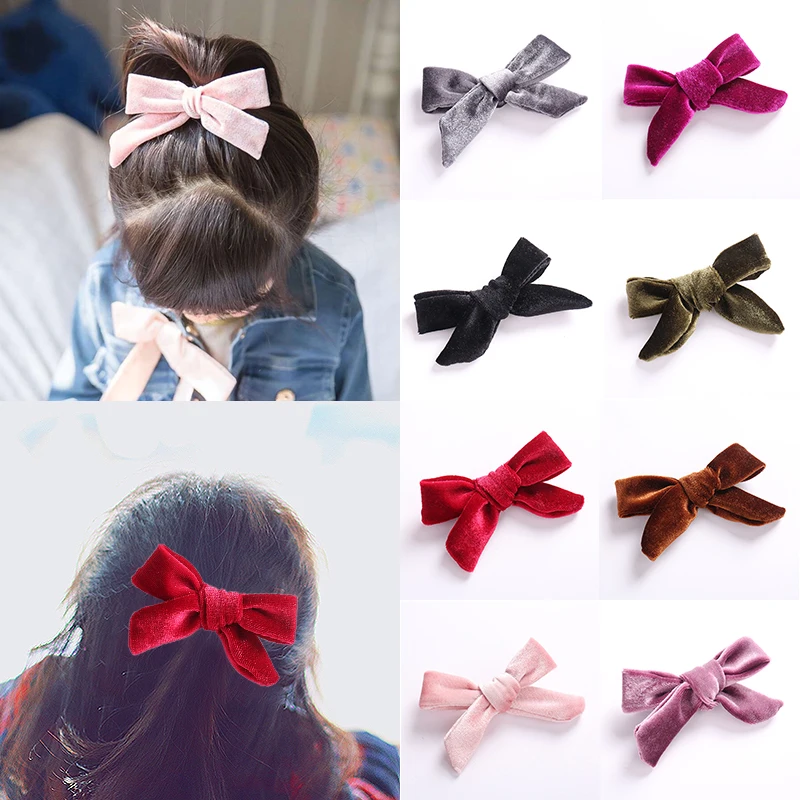 

Fashion Velvet Hair Clip Korean Bow-knot Barrette Lovely Rosette Hairpins Red Pink Hair Accessories High Quality Children Girls