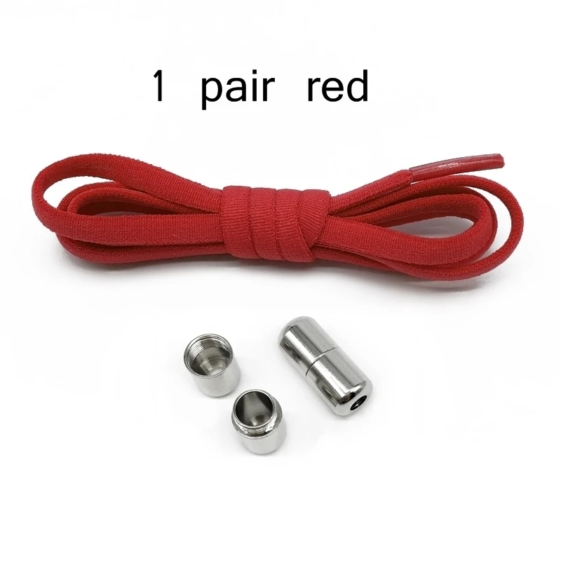 Red shoelace 1 пара шнурков без галстука металлический замок круглые шнурки для кроссовок Ленивый Быстрый Эластичный шнурок растягивается шнурки для обуви - Цвет: Red shoelace