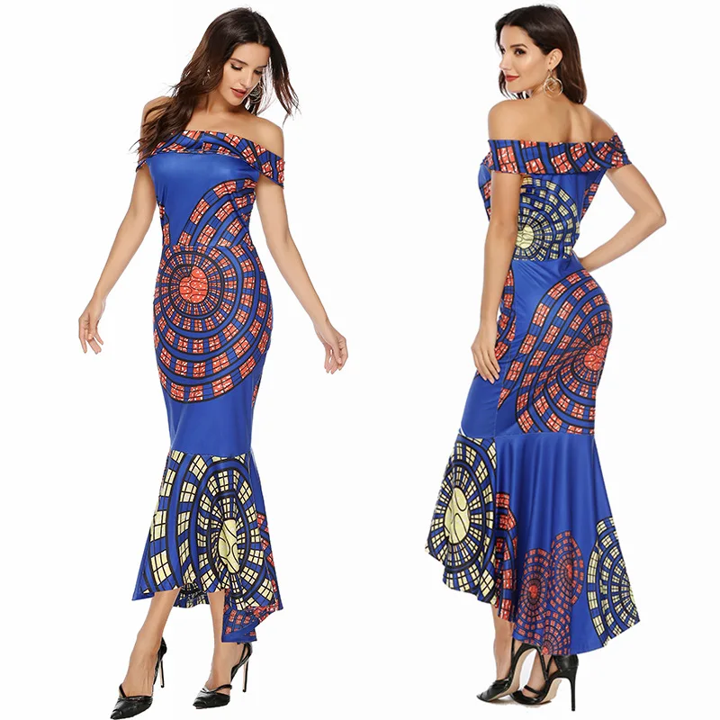 Соблазнительные слитные длинные юбки с открытыми плечами и принтом подходящие