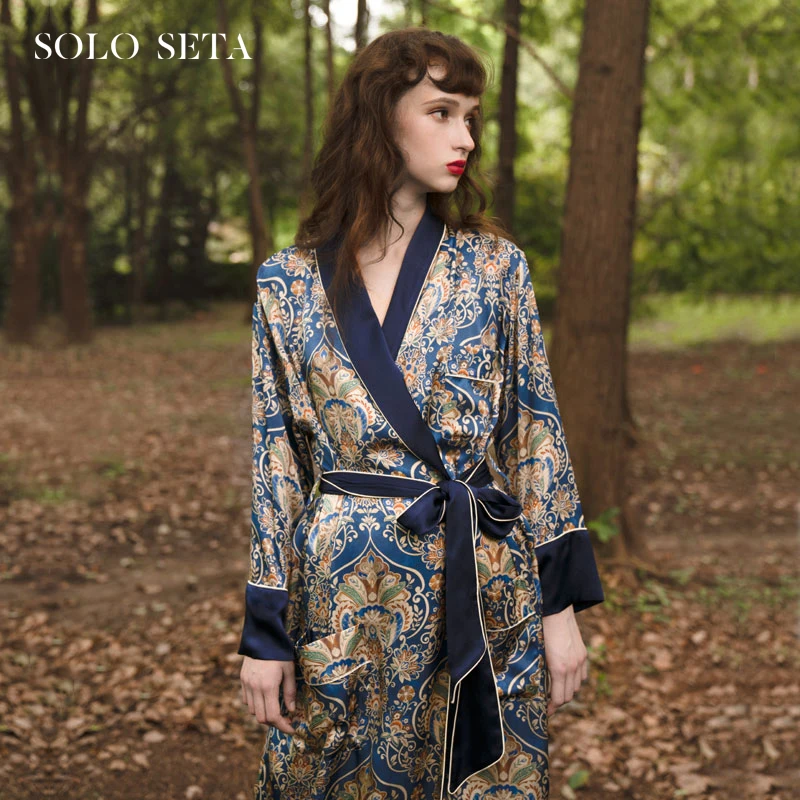 

★Soloseta heavy silk robe 100% mulberry silk geometric amorous feelings in luxury household to take ladies pajamas