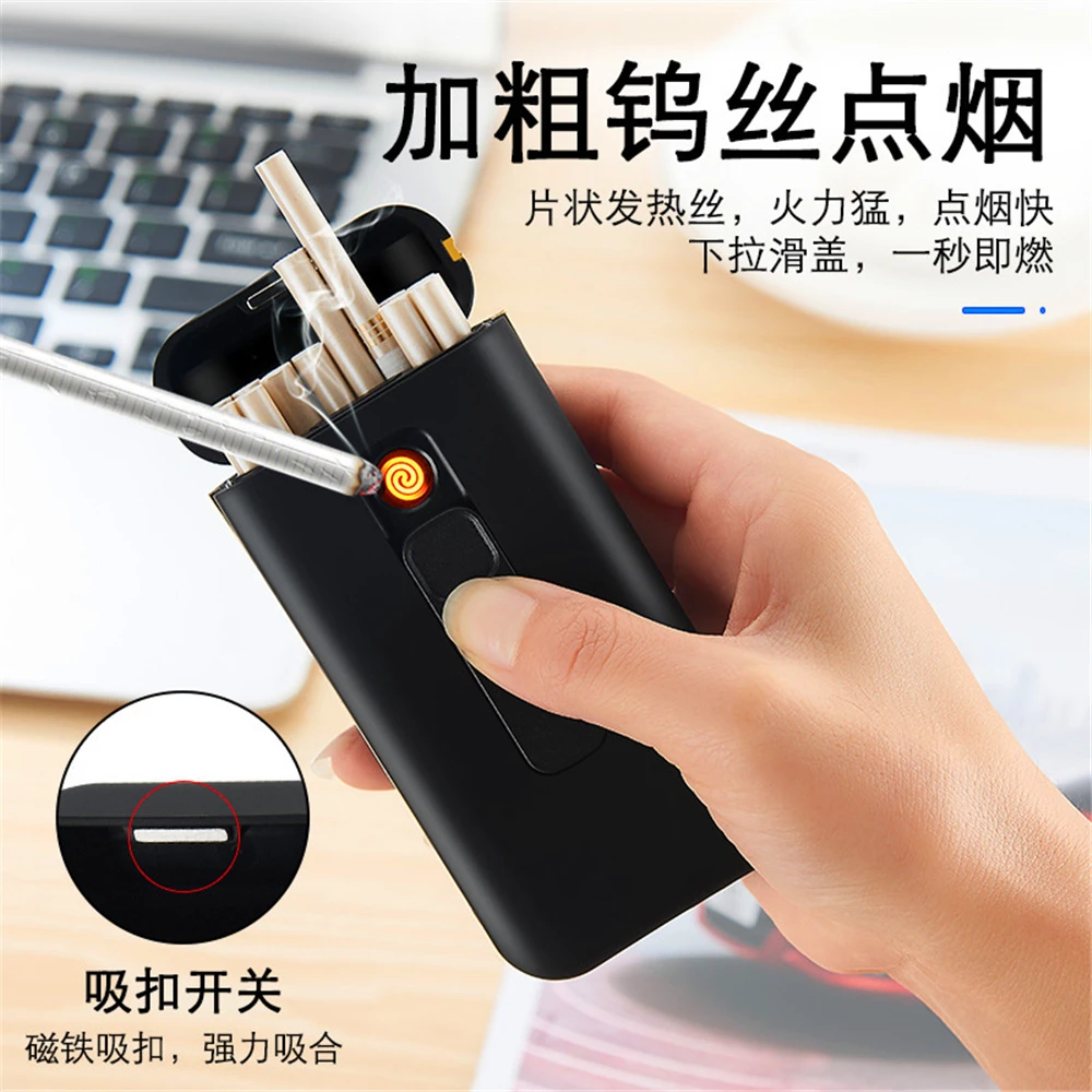 

20 pieces Capacity Cigarette Case with USB Electronic Lighter for Thin Cigarette Waterproof Cigarette Case Refillable Lighter