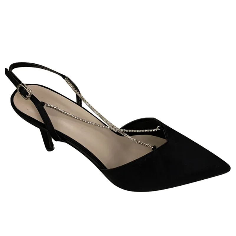 

Pointed Heel Sandals Fashion Womens Shoes 2021 Suit Female Beige Luxury Closed Stiletto Black New Comfort Girls High Fabric Casu