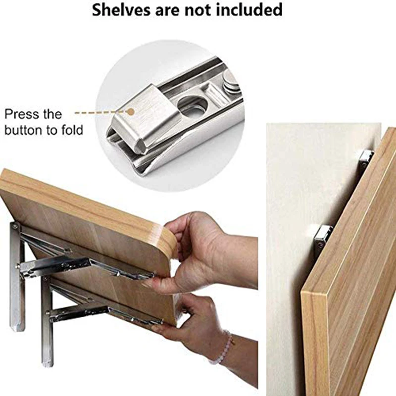 2PCS Triangle Folding Angle Bracket Thickened Wall Mounted Bench Bearing Shelf Space Saving DIY Heavy Duty Foldable Support Rack |