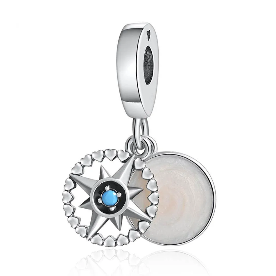 Шарм подвеска с компасом и розой женский браслет эмалью голубым прозрачным