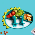 Детская силиконовая обеденная тарелка с рисунком динозавра, присоска, тарелка, миска, Детская сетка, столовая посуда для кормления, набор ложек и вилок для тренировок