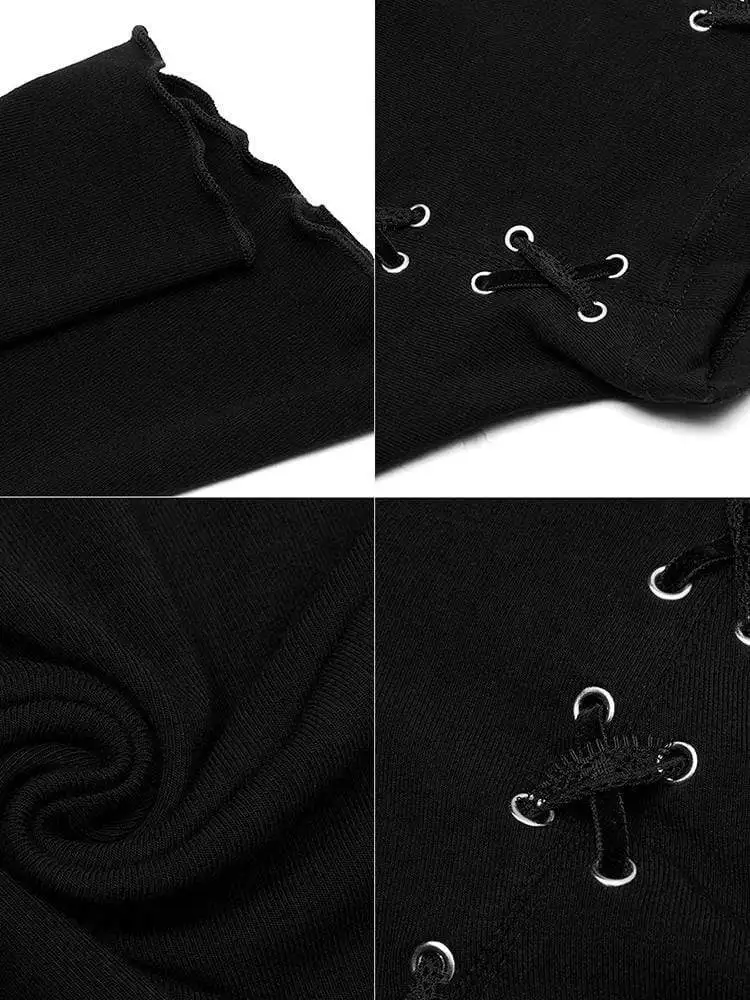 Панк рейв Женская готика Высокая шея пересекающая веревку с длинными рукавами