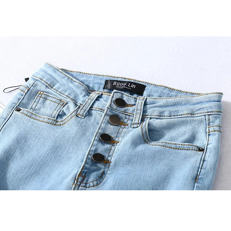 

Women Jeans High Waits Single Breasted Cotton Soft Black Blue Pencil Pants 2020 Fashion New Warm Casual Vintage Female Trousers