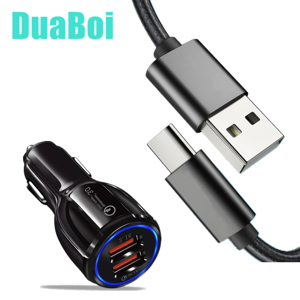 Автомобильное зарядное устройство с двумя USB портами и кабелем для быстрой