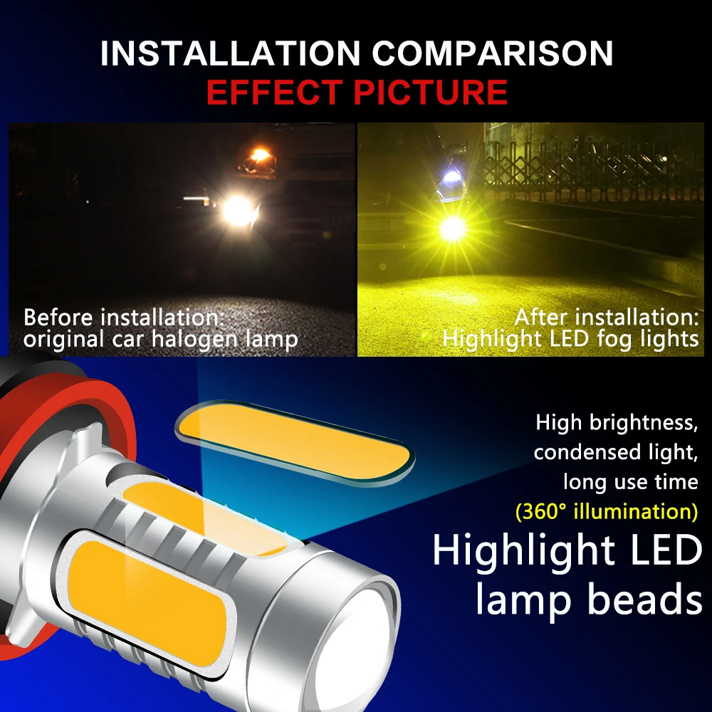 2 шт. светодиодные лампы для противотумансветильник фар H1 H3 H4 H7 H9 H11 COB H16 880 881 9005 9006