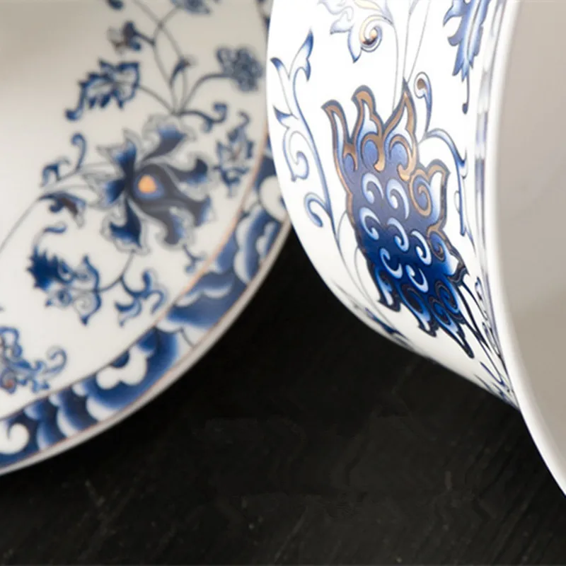 Цзиндэчжэнь синий и белый фарфор чайная чашка китайский Sancai GaiWan керамический чай
