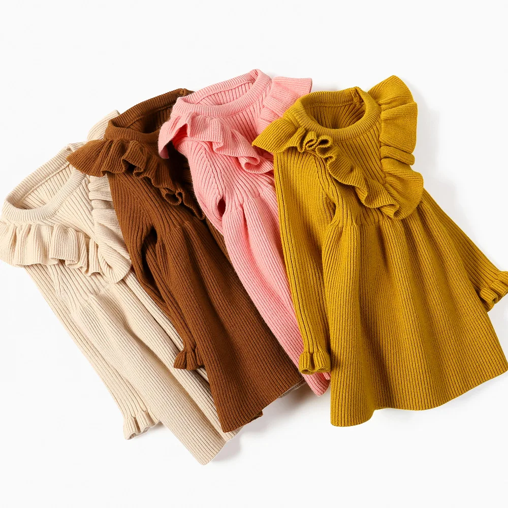 Baby Girl Dresses Autumn Clothes Winter Ribbed Girls Wool Knitted Sweater Dress Toddler Princess Sweaters | Детская одежда и обувь