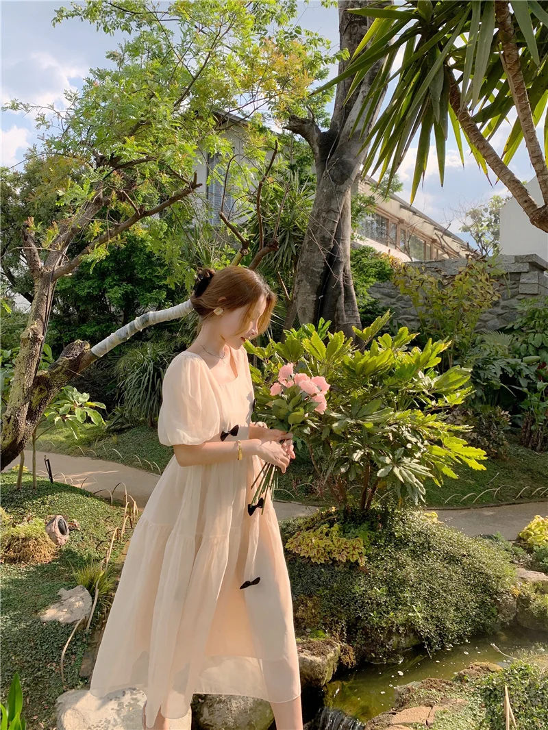 

Chiffon Women's Dress Fashion Girl Dresses Casual High Waist Solid Clothing Office Lady A-LINE Ankle-Length Houthion