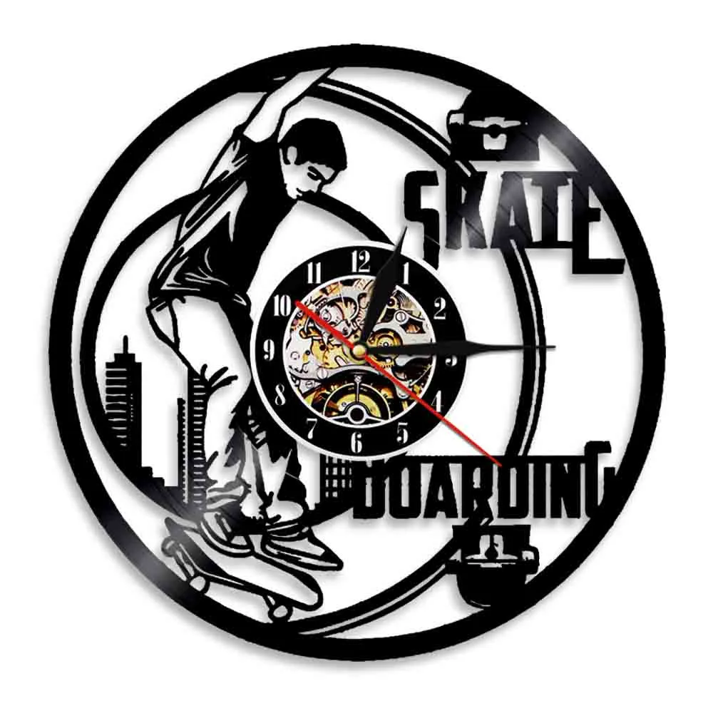 

1Piece Skateboard Boy Skate LED Wall Art Personalized LED Lighting Wall Vinyl Record Clock Sport Time Clock Handmade Gift