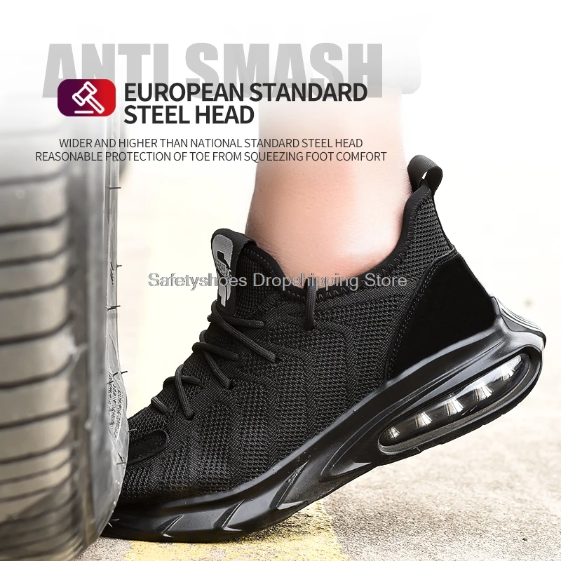 

New Safety Shoes Men's Work Shoes Air Cushion Kevlar Stab Proof Work Sneakers For Men Safety Footwear Steel Toe Male Breathable