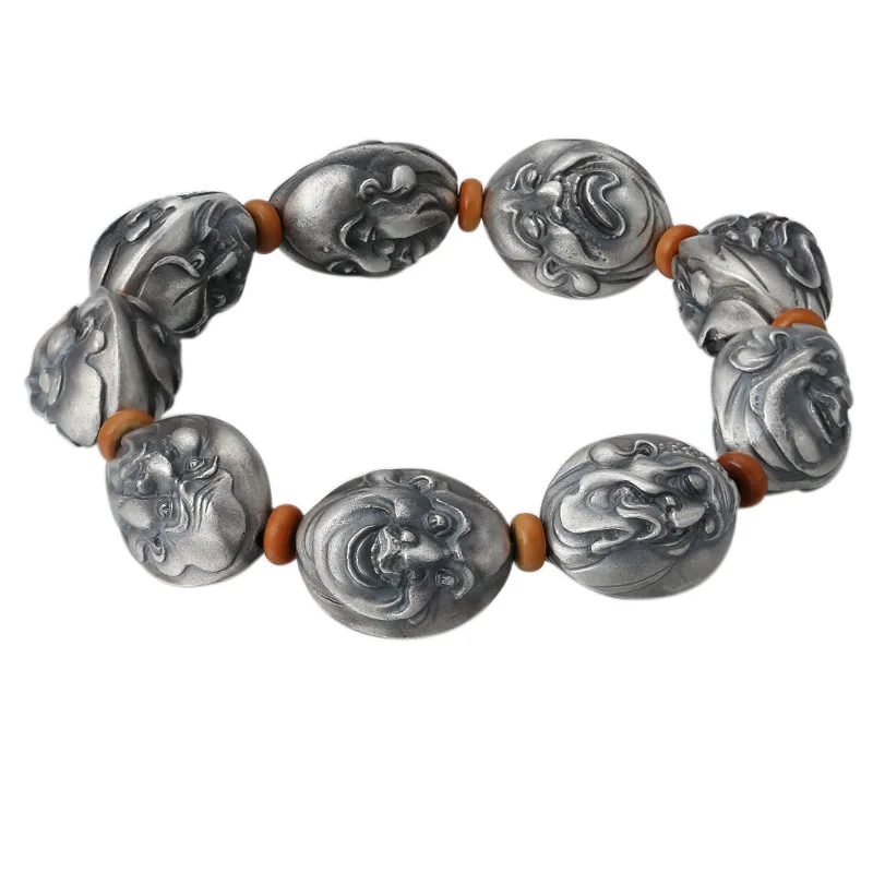 Буддийский браслет ручной работы из серебра 999 пробы с бусинами в виде
