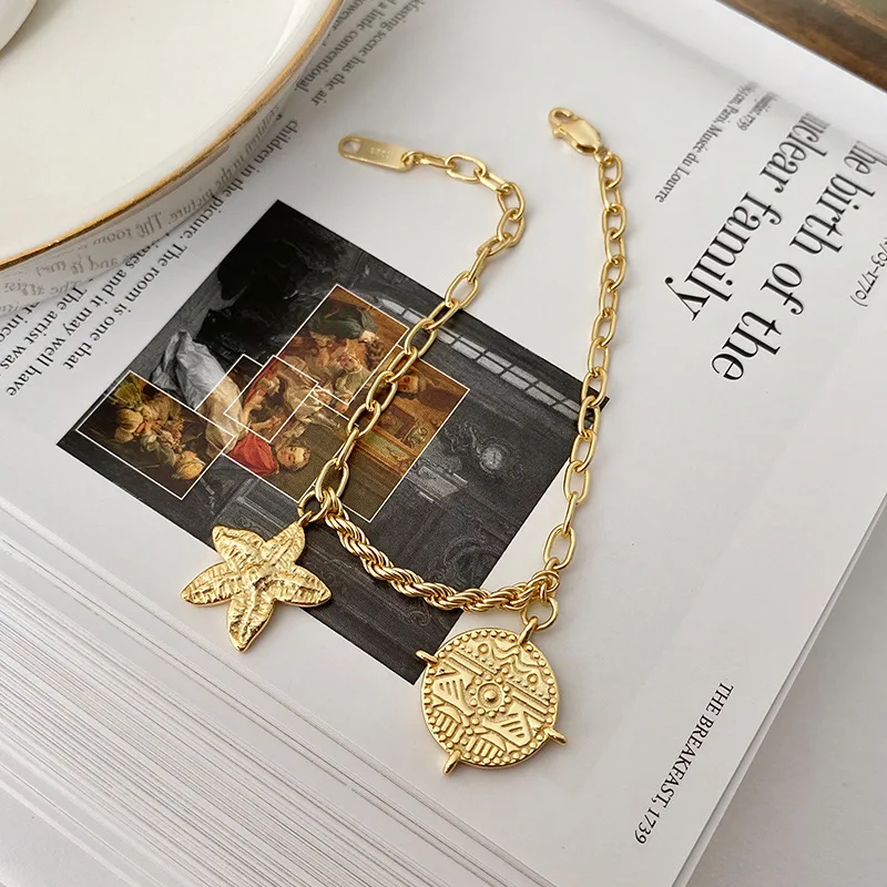 

European 925 Sterling Silver Bracelet 18K Gold Starfish Pendant Bracelet For Girl Women Fine Jewelry Gift 2021 Trend All-Matched