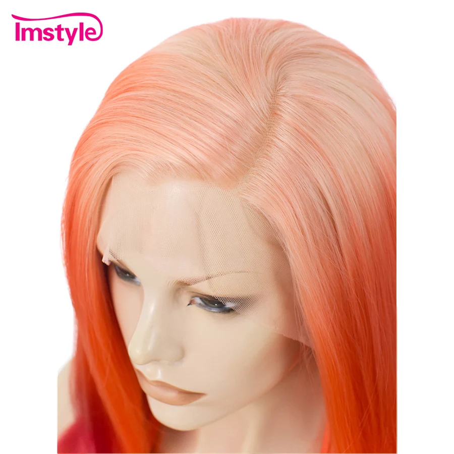 Imstyle Ombre оранжевый красный парик прямой синтетический кружевной передний парик для женщин Термостойкое волокно три тона маскарадный парик для вечеринки 22"