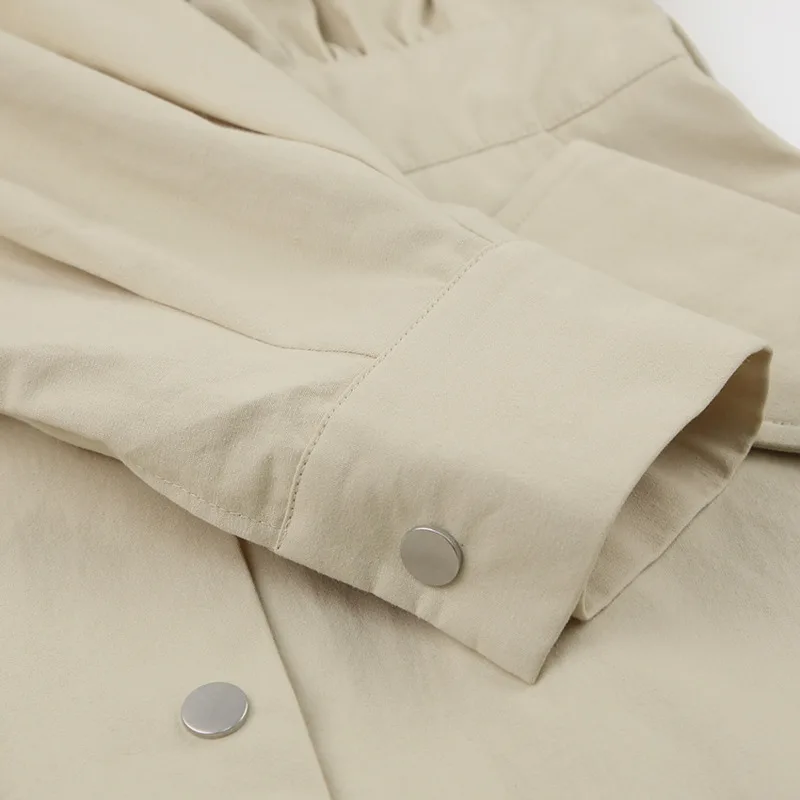 

Office Work Dress Shirt Women Blue Lantern Sleeve High Waist Sashes Elegant Y2K Loose 2021 Autumn Khaki Casual Lady Mini Dresses