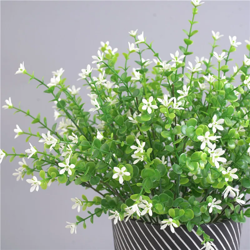 Simulation 7 branches eucalyptus leaves fake grass bouquet potted ornaments design green plants interior decoration small flower | Дом и сад