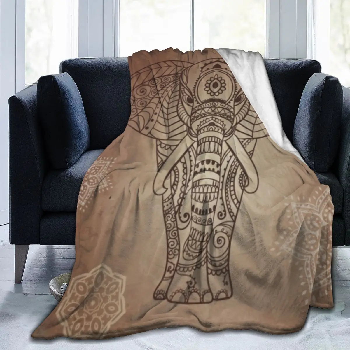 

Elephant Mandala Pattern Fleece Plush Throw Blanket For Sofa Bed Mandala Lotus India Style Decorative Home Dropship Wholesale