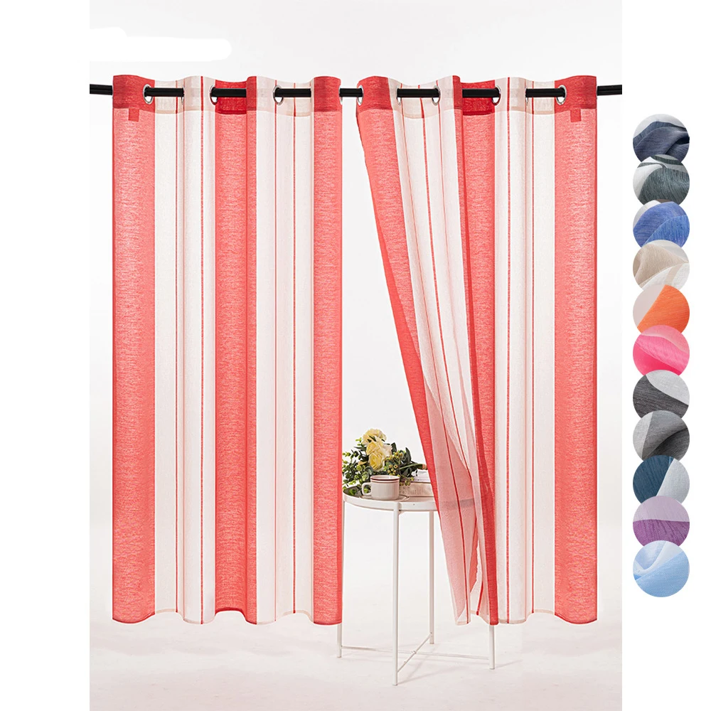 

Custom Design Stripe Yarn-dyed Tulle Sheer Window Curtains for Home Living Room Bedroom Decoration in the Kitchen Cafe Curtain