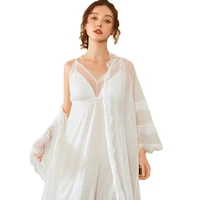 spring and autumn new sexy suspender nightdress suit womens long sleeved lace nightgown nightdress two piece home service