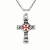 mens templar red knight cross pendant necklace vintage punk crusader amulet jewelry