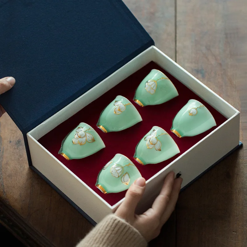Золотая керамическая чашка Celadon с ручной росписью подарочный набор | Дом и сад