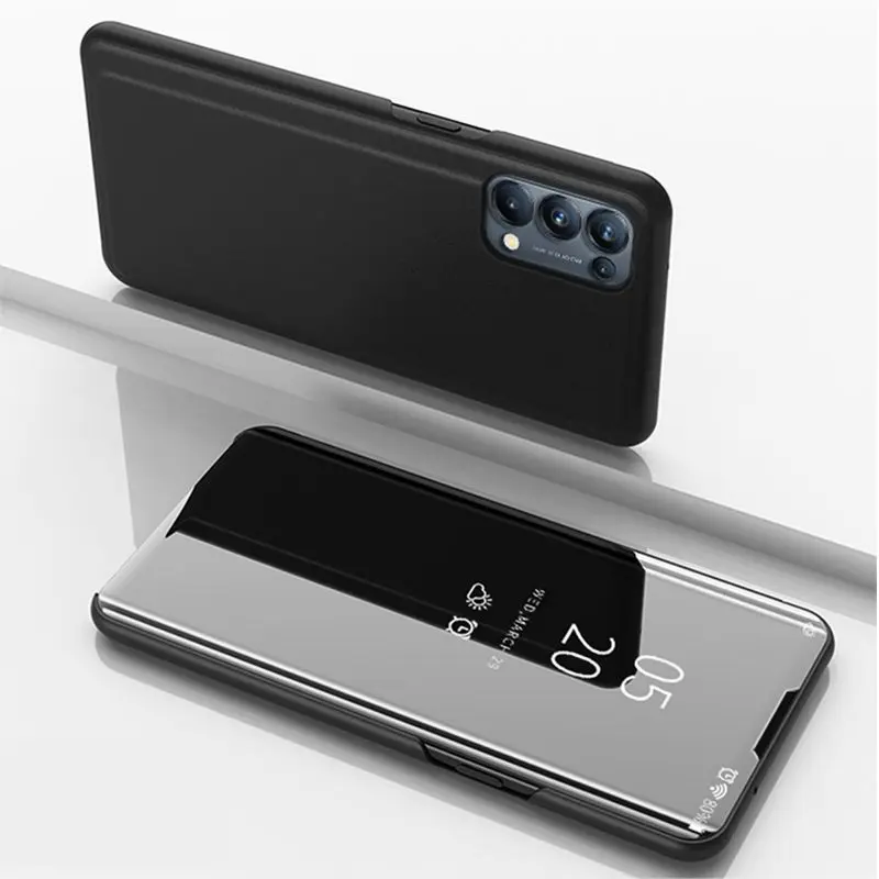 Mirror Case For OPPO Reno 5 Pro Smart Cover View PU Leather Shockproof Kickstand Flip Case For OPPO Realme 6 7 Pro Find x3 Lite