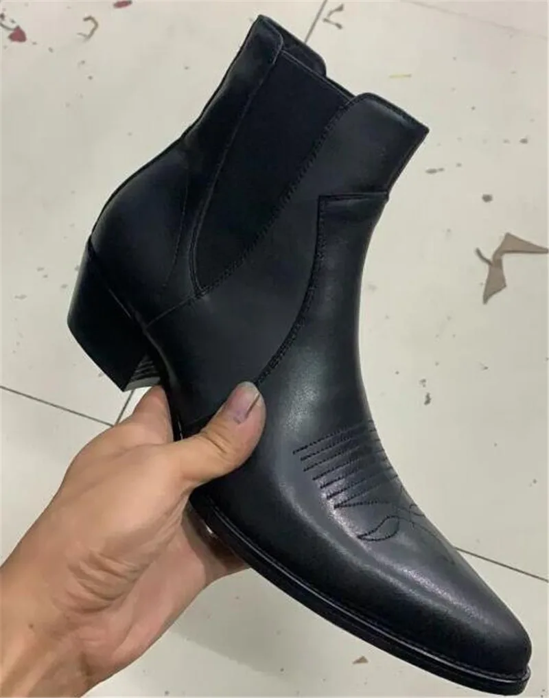 

Customized slip ON new designer Genuine Leather pionted toe wedge dress Men Brogue Oxford Boots