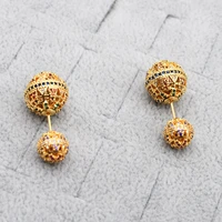 14mm high quality women fashion jewelrymix color double multicolour gold ball stud earrings with cz zirconia earring