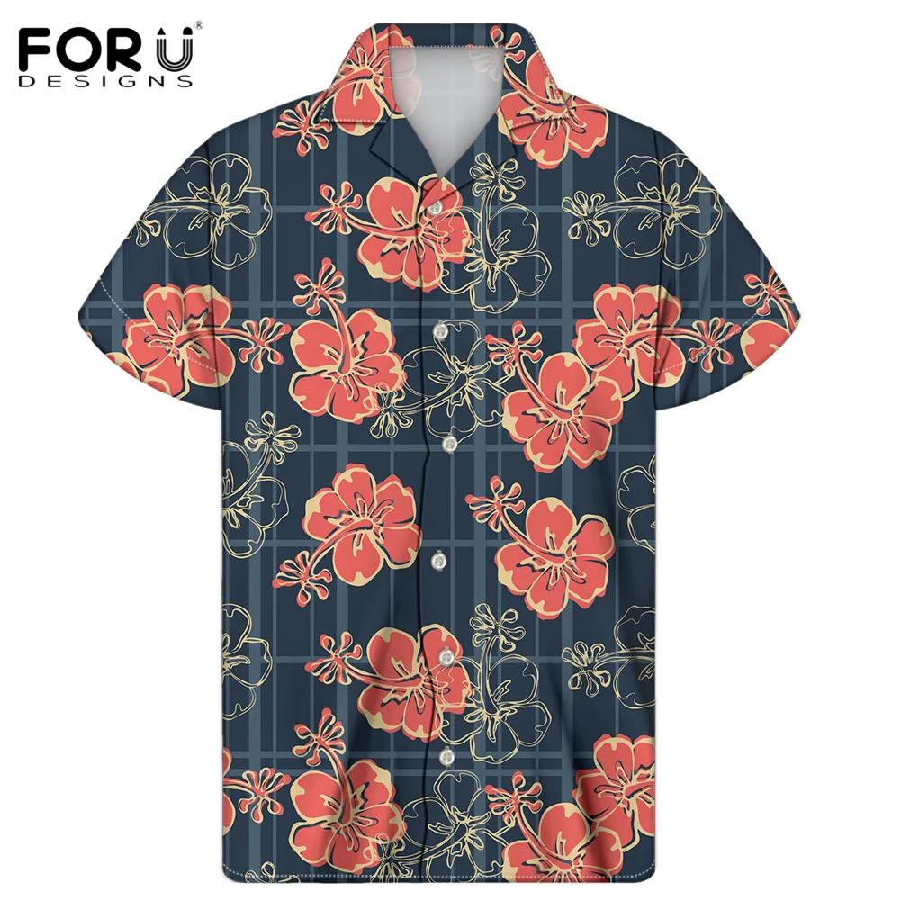 

FORUDESIGNS, полинезийский стиль, гибискус, цветочный узор, летние футболки с коротким рукавом, Мужская Высококачественная приталенная деловая р...