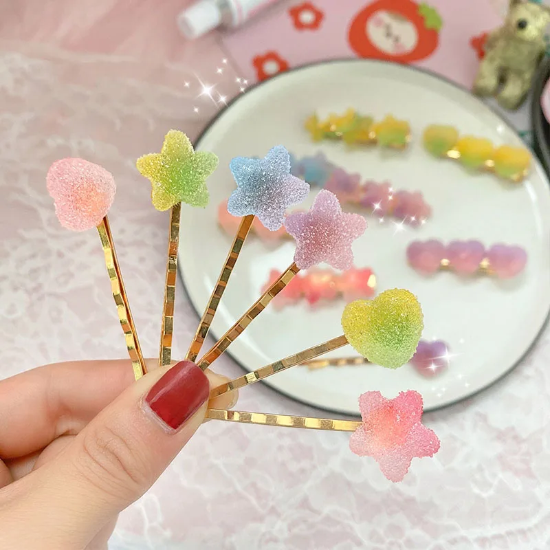 

2Pcs Sweet Heart Star Candy Color Minimalist Hair Clip Hair Grip Lovely Barrettes Hairpin Hair Accessories For Trendy Women