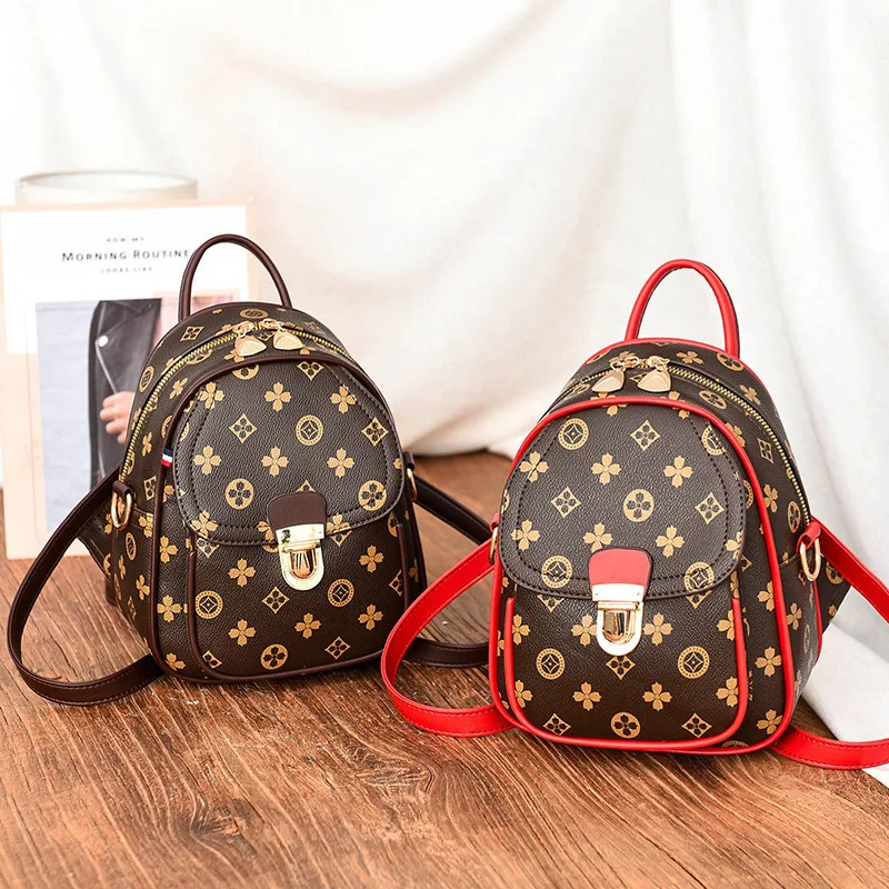 Маленькая вместительная двойная сумка на плечо коричневые с принтом