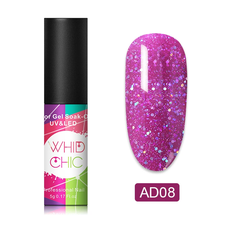 AD08 WHID CHIC 1 бутылка 5 мл Блестящий цветной Гель-лак для ногтей Блестящие Блестки долговечный впитывающий УФ-гель для ногтей для самостоятельного дизайна ногтей - Цвет: AD08