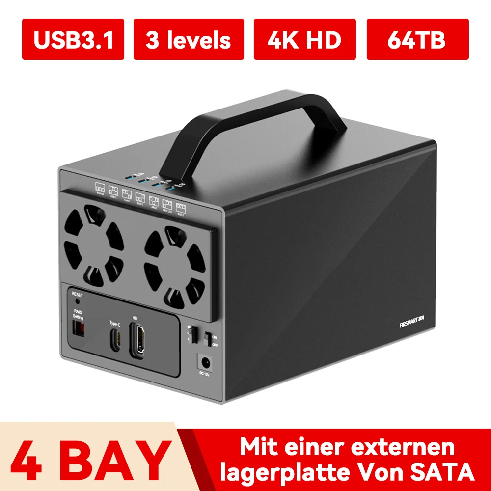 

K35274D 4-Slot External Hard Drive Storage Enclosure USB3.1 Type C To 3.5-Inch SATA Hard Drive Compatible Port Supports RAID