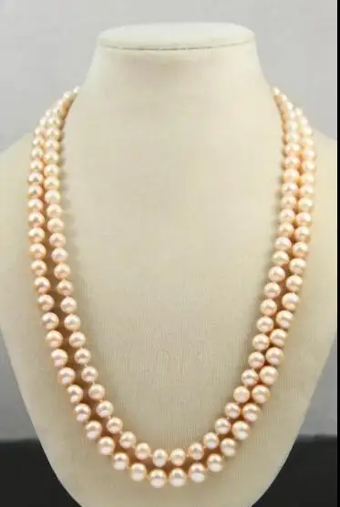 

2 нити 7x8 мм белый черный жемчуг 2 ряда ожерелье натуральный пресноводный жемчуг женские ювелирные изделия 35 см 43 см 15 ''17''